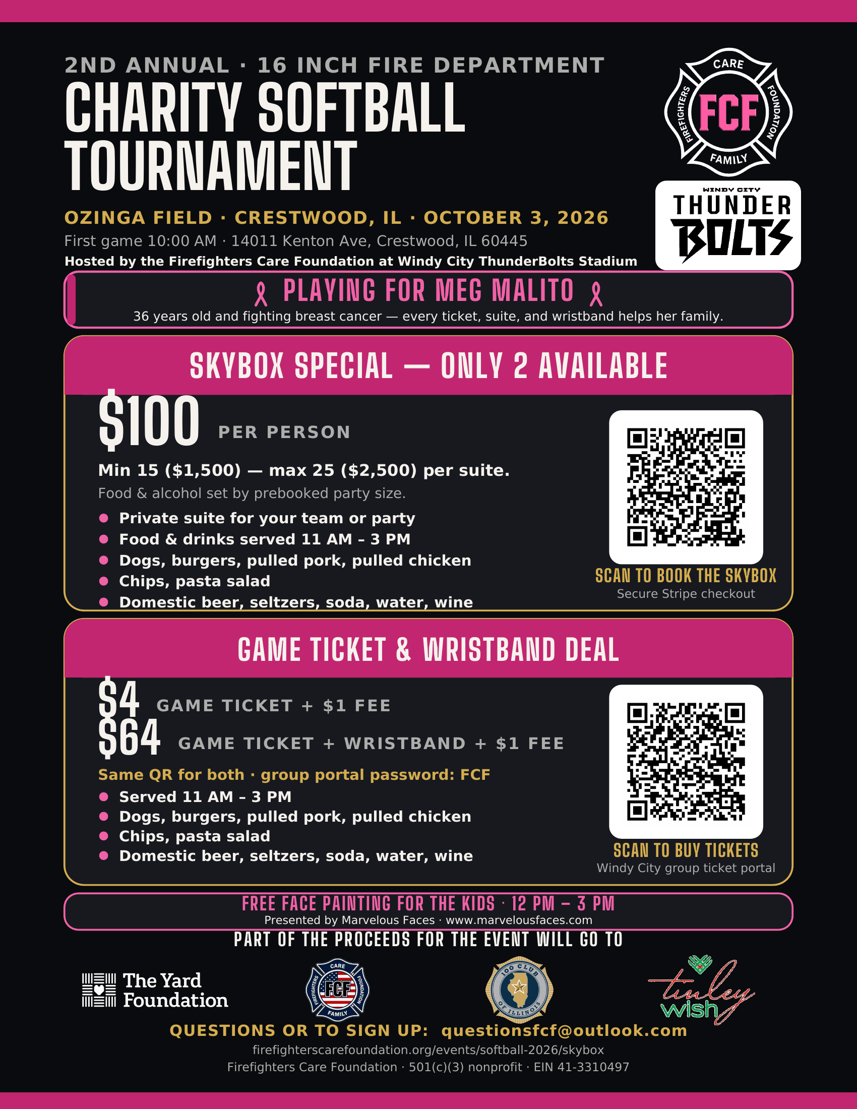 2nd Annual 16 Inch Fire Department Charity Softball Tournament flyer